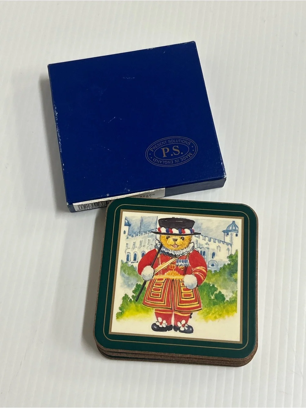 Vtg P.S. Present Solutions London Bears Beefeater Coasters made in England NIB